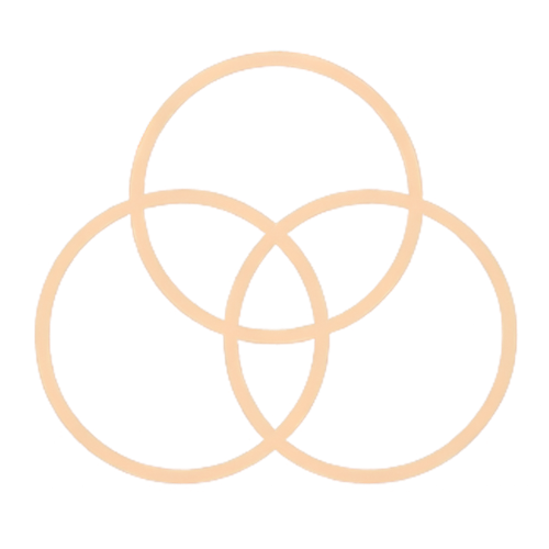 Three interlocking circles on a transparent background